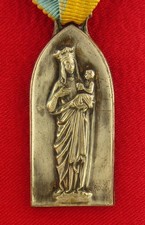 Antique MARY JESUS Medal PILGRIMAGE Pendant Ribbon Pin ALBERT ROZE 1923 Large picture