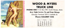 1947 SOUTH HAVEN MI WOOD & MYERS TRUCK LINE PINUP ADVERTISING INK BLOTTER Z8032 picture