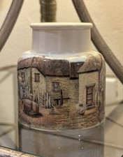 Antique Ceramic Prattware Pot Jar Mid-19th Century EUC 3”H x 3”D Fishing Village picture