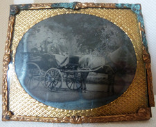 Victorian Framed Tintype Photograph Group of People in Horse Drawn Carriage picture