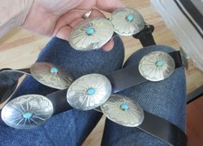 Vintage Signed Native American Navajo Indian Turquoise and Silver Concho Belt picture