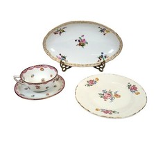 Vtg 4 Pc Mixed Lot Bavarian Porcelain Floral Gild Tea Cup Saucer Oval Dish Plate picture
