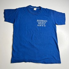 Vintage 1980s Jefferson County Police FOP #14 T-Shirt Blue Made USA M 38-40 picture