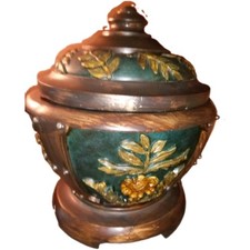 Antique Foilage Container By Dale Tiffany Marked Antique Roadshow Wood Inside  picture