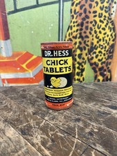 VINTAGE 1929 DR HESS CHICK TABLETS CONTAINER CAN SIGN FARM FEED SEED EGG RARE picture