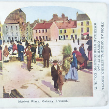 Market Place Galway Ireland Stereoview c1906 Street Vendor Group Antique G188 picture