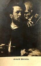 1900s Death Skull Hugging Young Man Mystic Gothic B&W ANTIQUE POSTCARD picture