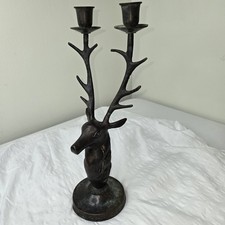 Vintage Brass Stag Elk Deer Head Candle Holder Brown Metallic Finish 13