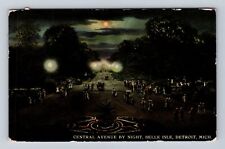 Detroit MI-Michigan, Belle Isle Central Avenue by Night Vintage c1911 Postcard picture