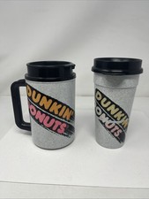 2 Vintage Dunkin Donuts Whirley Thermo Travel Coffee Mugs Cups Advertising picture