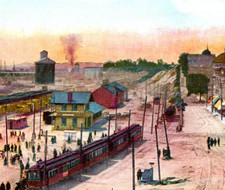 * VTG DB Postcard Front Street San Pedro Harbor Los Angeles CA Train Tinted picture