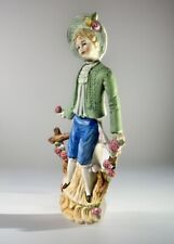 Vtg Japan Pastoral Boy Fence Roses Hand Painted Bisque Andrea Figurine picture
