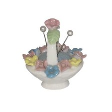 White porcelain basket ~ pastel flowers ~ 3D ~ Pincushion ~ small picture
