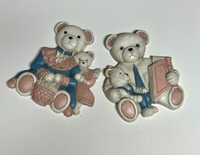 Vintage Homco Two Piece Bear Wall Plaque Decor Pink Blue Nursery Child picture