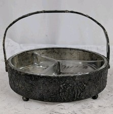 Barbour Silver Co. 3206 Silver Plated Dutch Repousse Basket Divided Relish Dish picture
