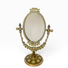 Vintage Two’s Co. Enamel Floral Crystal Rhinestone Oval Tabletop Vanity Mirror picture