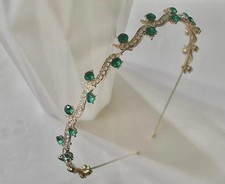 Elegance 18K Yellow Gold Over Emerald & Diamond Bridal Tiara Headband For Womens picture