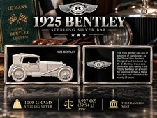 Franklin Mint 1925 Bentley Sterling Silver Art Bar Ingot .925 (~2oz ASW) picture