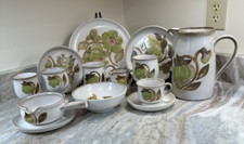 Denby Troubadour Dinner Set Stoneware Green Flowers Brown Stems Vintage picture