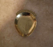 Brass Pocket Change Tray Valet Coin Catchall, Gold Metallic, Made in India picture