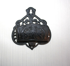 Vintage Black Cast Iron Wall Mount Match Stick Holder Box picture