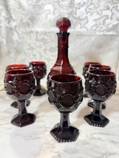 8pc AVON 1876 CAPE COD RUBY RED GLASS 8 4 1/2 In Cordial WINE GOBLETS (3390) picture