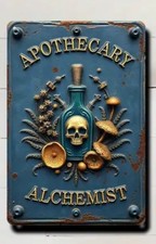 Apothecary Alchemist Metal Sign with Skull, Mushrooms-Herbal Remedies NEW 8 x 12 picture