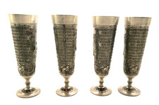 Vintage Frieling Zinn Pewter Set of 4 Goblets German Die Lindenwirtin 8
