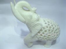 8 Inches White Marble Up Trunk Elephant Statue Filigree Work Decorative Elephant picture