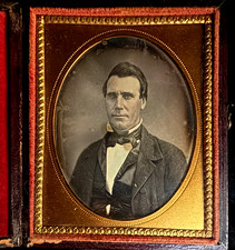 6th Plate Daguerreotype Portrait Photograph of Man in Leather Case w/Red Velvet picture