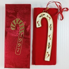 1997 Wallace Silversmiths Candy Cane Christmas Ornament Horn 'n Holly  w/ Box + picture
