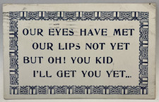 Our Eyes Have Met, Our Lips Not Yet, Kissing, Romance, Vintage Motto Postcard picture