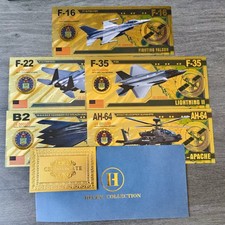 Military Aircraft Gold Foil Note Set F35 F22 F16 B2 AH64 | 5 Designs + Envelope picture