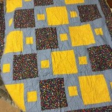 Vintage Handmade Quilt Square Stripe Hand Stitched with balloon stitching  picture
