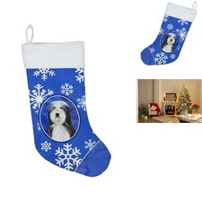 Caroline's Treasures SS4635-CS Bearded Collie Winter Snowflakes Hanging Stocking picture