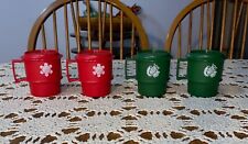 Set of 4 Vintage Tupperware Red and Green Christmas Mugs with Coasters 1312/1313 picture
