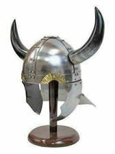 Armor Helmet 18 Gauge Steel Viking Barbarian Helmet with Real Horns for LARP picture