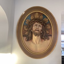 Vintage Jesus CHRIST Crown Of Thorns Plaque Chalkware 26” Chipped picture
