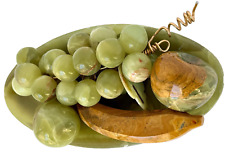 Vintage Carved Polished Green Onyx W/Brown Marbling Fruit & Dish Set Argentina picture