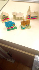 Vtg Pre-War Cardboard Putz Houses Lot 5 Christmas Ornaments Czechoslovakia Mica picture