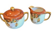 Geo Borgfeldt German orange Eleanor lusterware Floral Wreath variant sugar cream picture