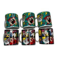 Vintage 1993 Looney Tunes Sakura Warner Bros Coffee Mugs Set of 6 Bugs Taz picture