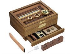 Glass Top Cigar Humidor Desktop Case Digital Hygrometer Humidifier Accessories picture