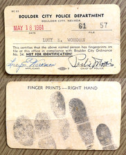 1961 BOULDER CITY POLICE DEPARTMENT, NEVADA fingerprints card CASINO CARD DEALER picture