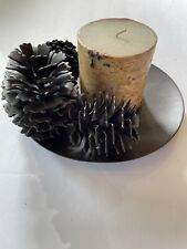 Zodax Rare Vintage Heavy Bronz Pine Cone Adorned Candle Holder 7.5” Candle Birch picture