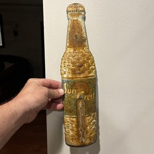 Vintage 1940s Sun Crest Orange Tin Die Cut Bottle Advertising Soda Sign Patina picture