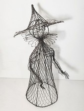 Vintage Wire Witch Sculpture Halloween Folk Art Metal Mesh Figurine 15