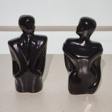 VTG Art Deco Ceramic Man & Woman Black Statues Figurine MCM Home Collectibles picture