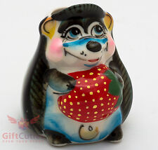 Russian Gzhel porcelain Hedgehog w strawberry figurine Toothpick holder handmade picture