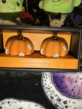 Well Equipped Kitchen Pumpkins W/ Ghosts Flying On Them Salt And Pepper Shakers picture